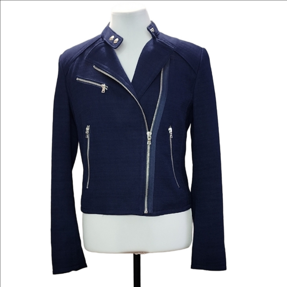 GAP Navy 100% cotton tweed moto biker jacket